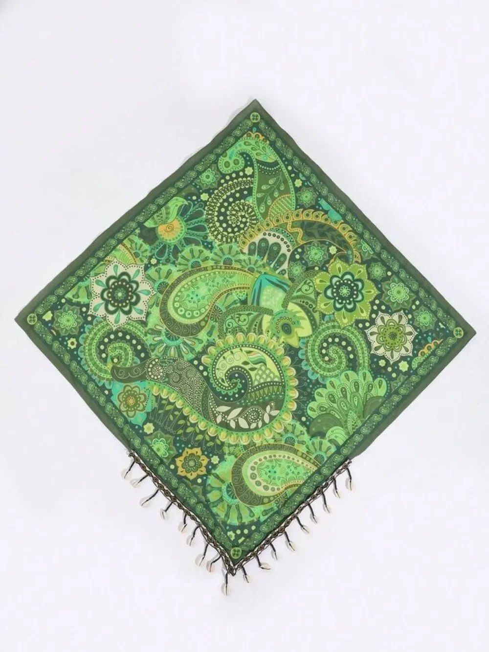 Green Paisley Scarf with Fringe S177